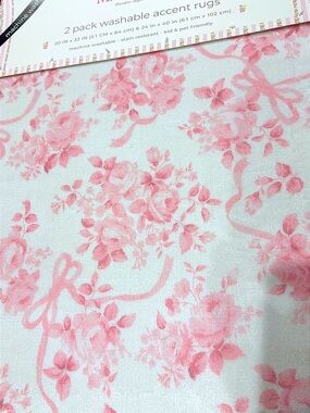 Floral Pink & White Washable Accent Rug - 2-Pack